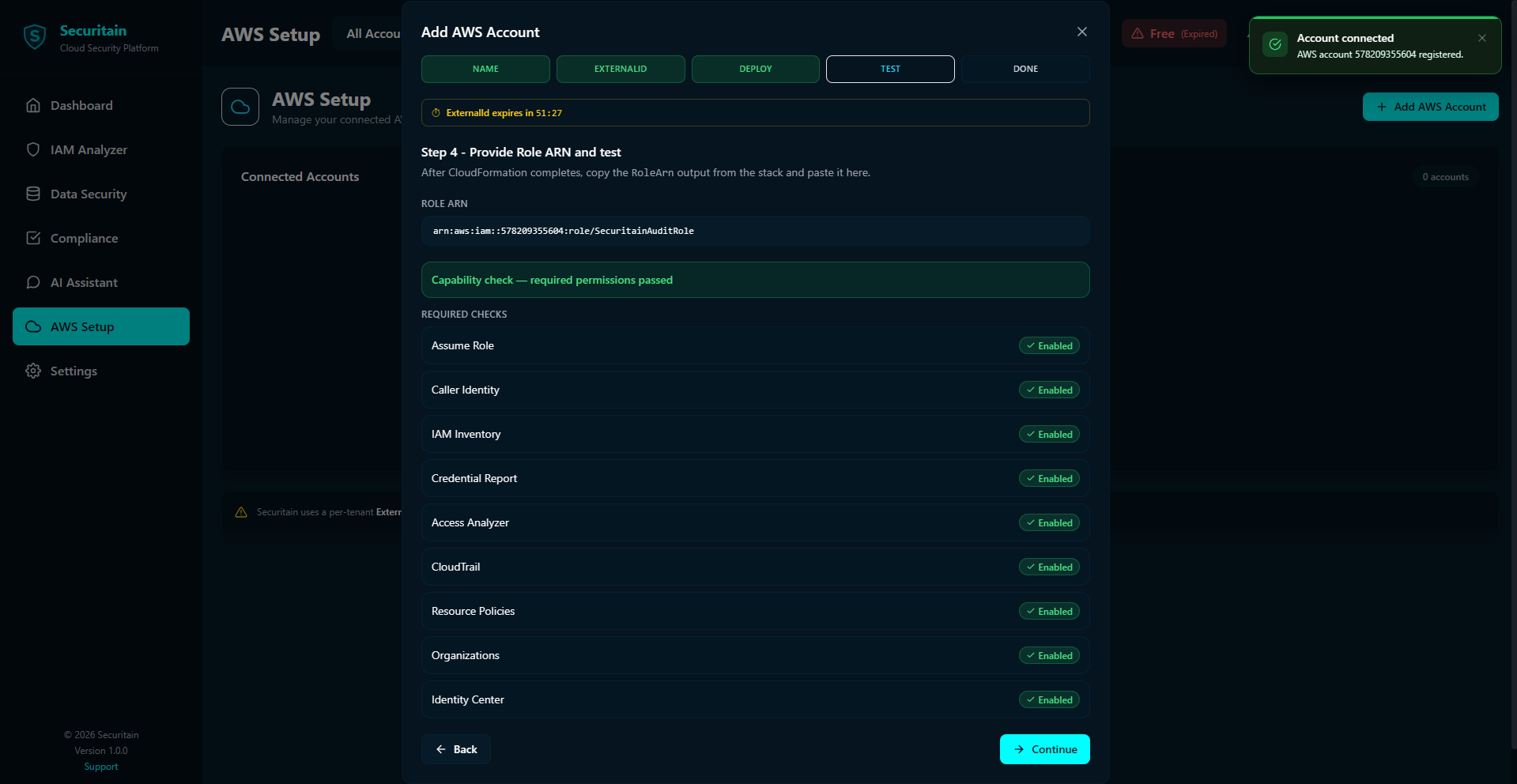 Securitain dashboard screenshot