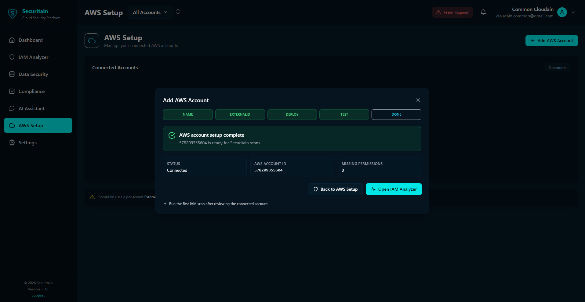 Securitain dashboard screenshot