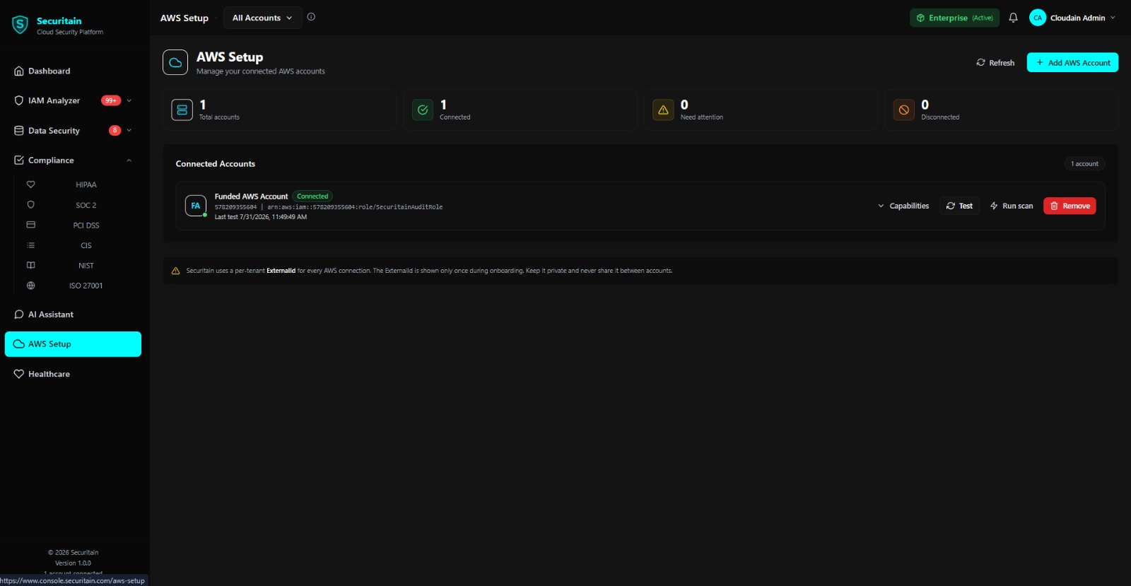 Securitain dashboard screenshot