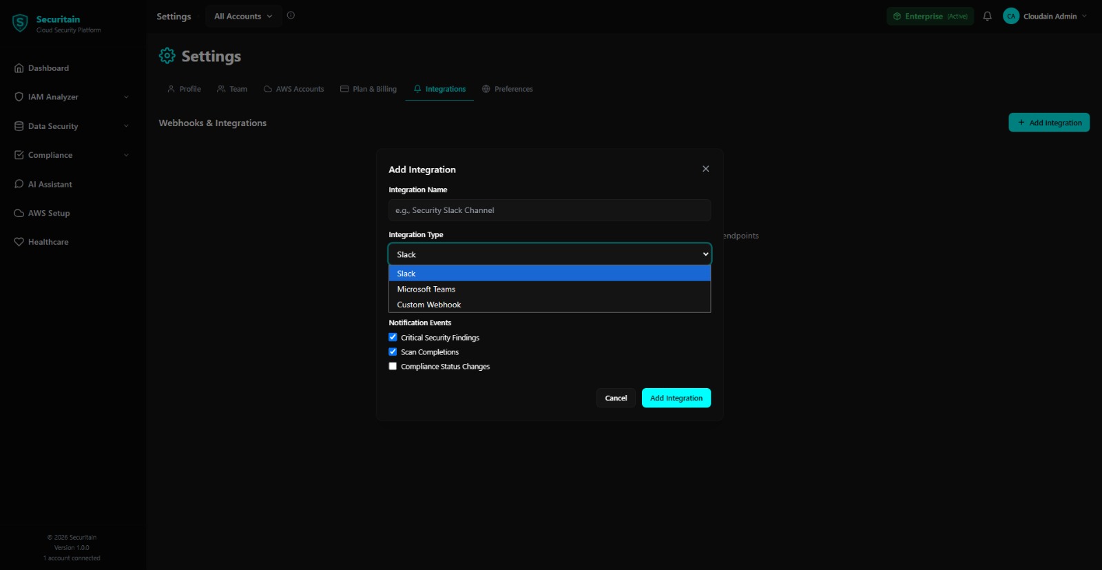 Securitain dashboard screenshot