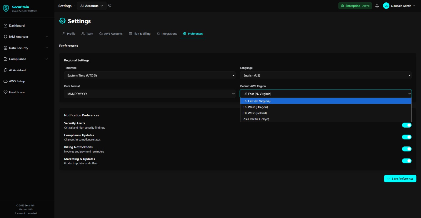 Securitain dashboard screenshot