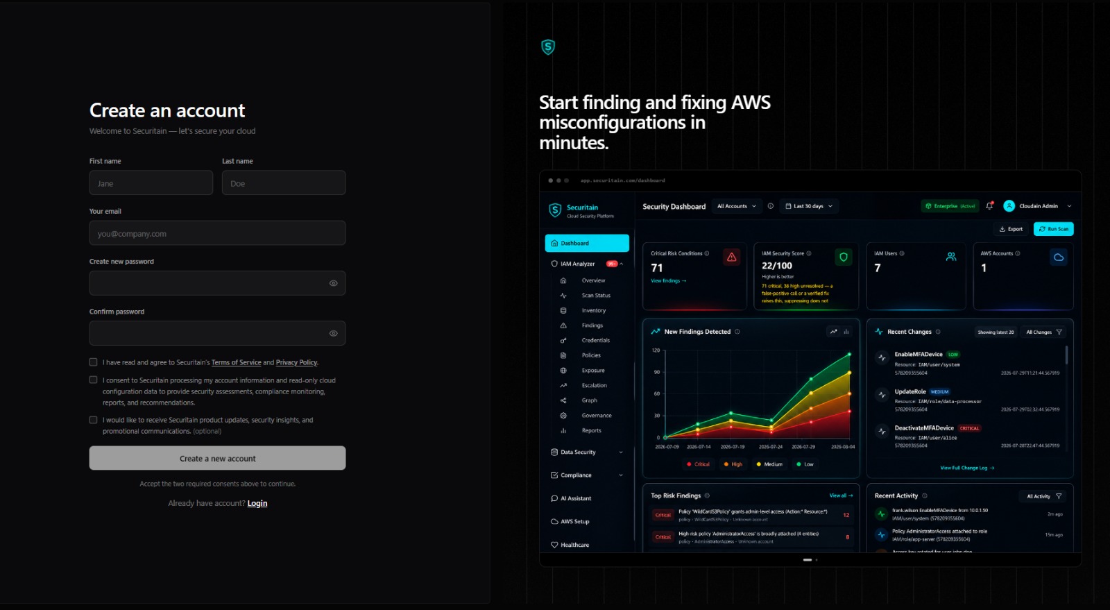 Securitain dashboard screenshot